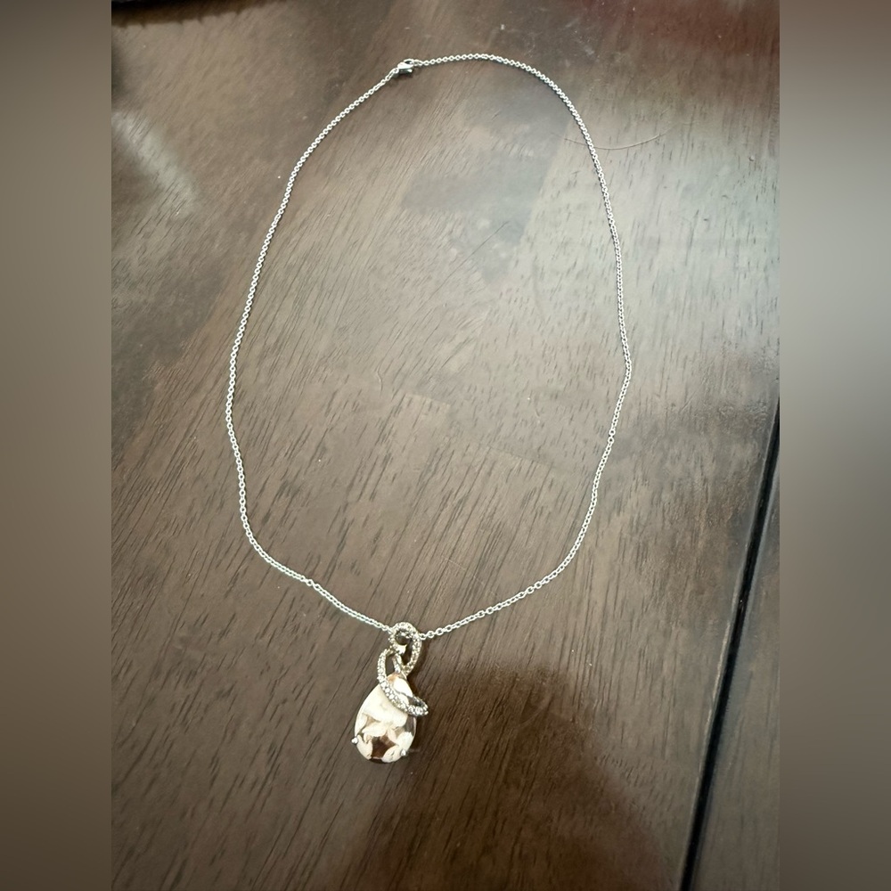 925 Sterling Silver Peanut Jasper Cabochon Stone Necklace